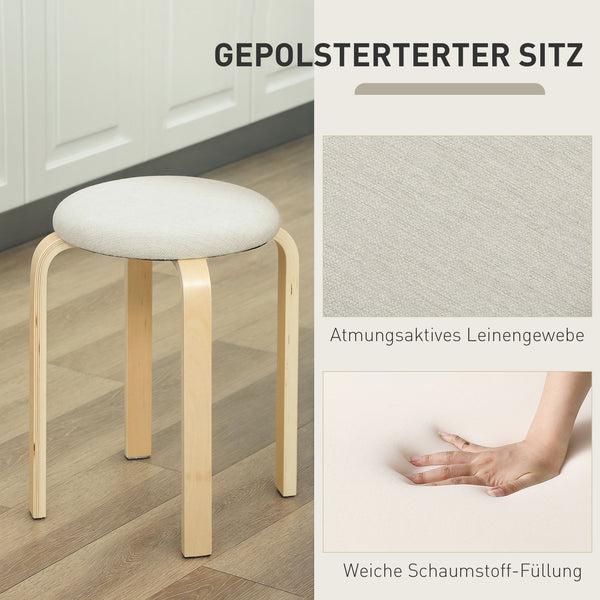 Polsterhocker 4er Set stapelbar mit Holzbeinen cremeweiss