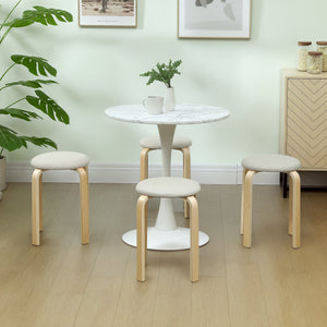 Polsterhocker 4er Set stapelbar mit Holzbeinen cremeweiss