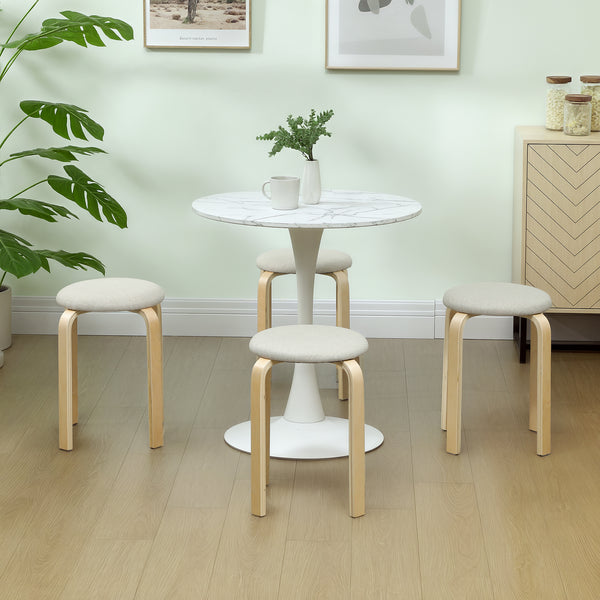 Polsterhocker 4er Set stapelbar mit Holzbeinen cremeweiss