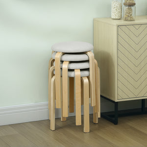Polsterhocker 4er Set stapelbar mit Holzbeinen cremeweiss