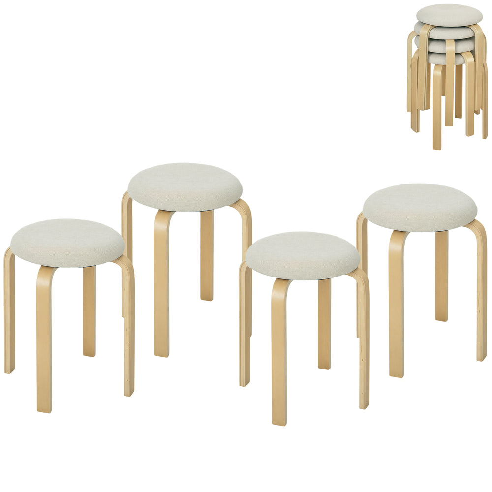 Polsterhocker 4er Set stapelbar mit Holzbeinen cremeweiss
