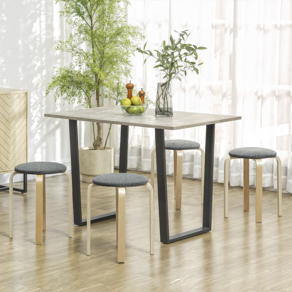 Polsterhocker 4er Set stapelbar mit Holzbeinen grau