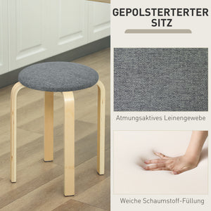 Polsterhocker 4er Set stapelbar mit Holzbeinen grau