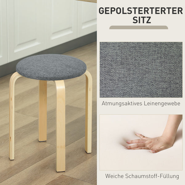 Polsterhocker 4er Set stapelbar mit Holzbeinen grau