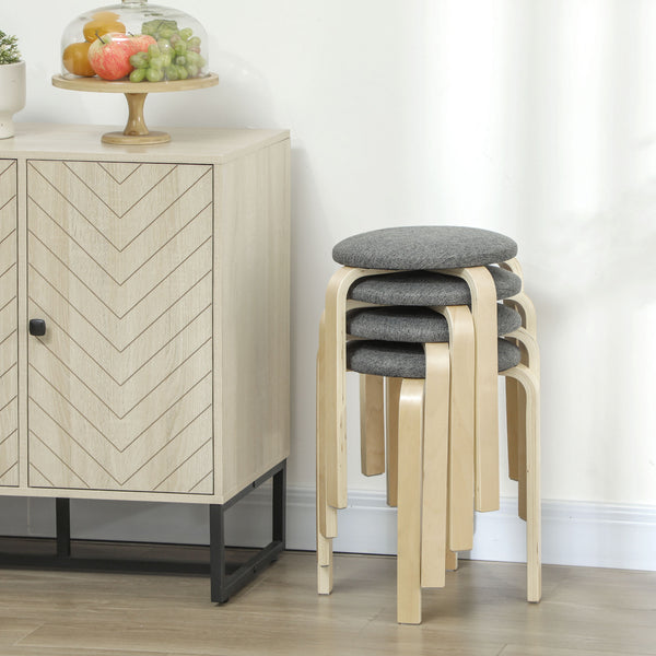 Polsterhocker 4er Set stapelbar mit Holzbeinen grau