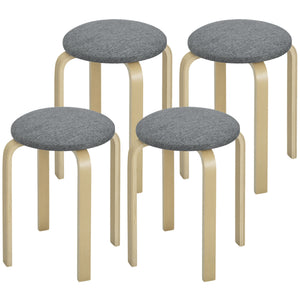 Polsterhocker 4er Set stapelbar mit Holzbeinen grau