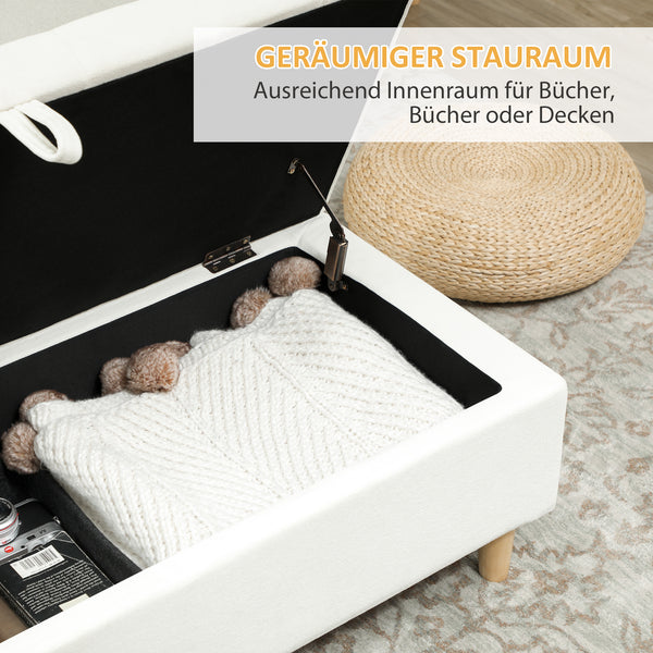 Polsterhocker mit Stauraum und Holzbeinen cremeweiss