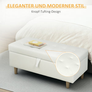 Polsterhocker mit Stauraum und Holzbeinen cremeweiss