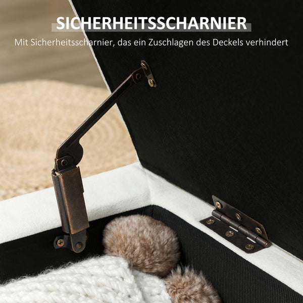 Polsterhocker mit Stauraum und Holzbeinen cremeweiss