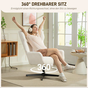 Polstersessel drehbar mit Fleece Bezug und Metallgestell cremeweiss