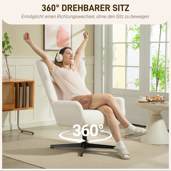 Polstersessel drehbar mit Fleece Bezug und Metallgestell cremeweiss