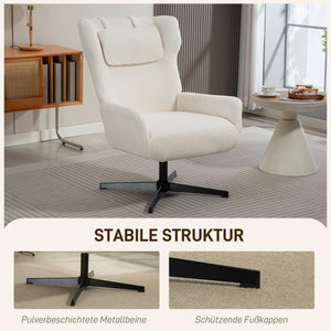 Polstersessel drehbar mit Fleece Bezug und Metallgestell cremeweiss