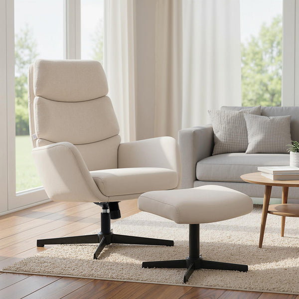 Polstersessel mit Fusshocker und hoher Rückenlehne für Wohnzimmer beige