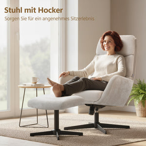 Polstersessel mit Fusshocker und hoher Rückenlehne für Wohnzimmer beige