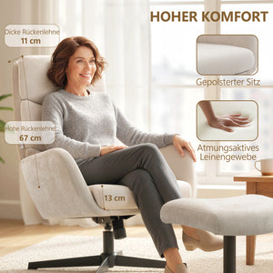 Polstersessel mit Fusshocker und hoher Rückenlehne für Wohnzimmer beige