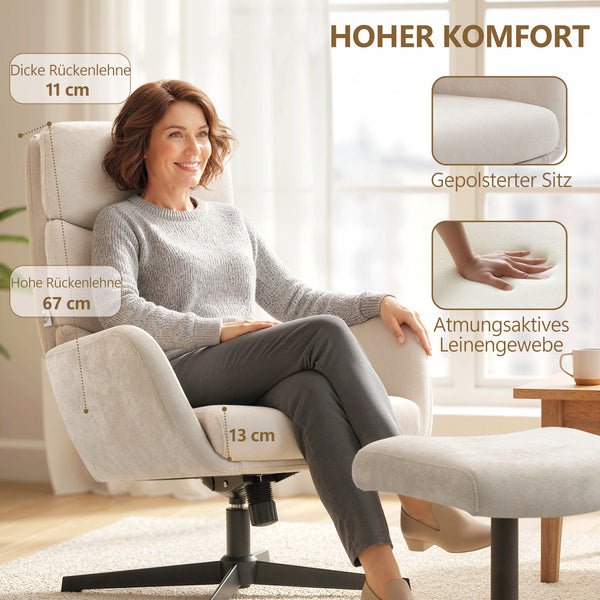 Polstersessel mit Fusshocker und hoher Rückenlehne für Wohnzimmer beige