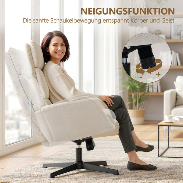 Polstersessel mit Fusshocker und hoher Rückenlehne für Wohnzimmer beige