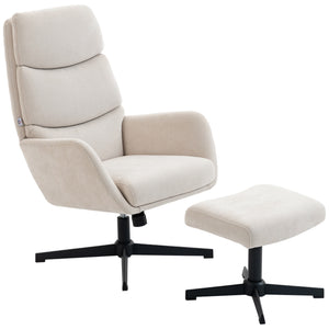 Polstersessel mit Fusshocker und hoher Rückenlehne für Wohnzimmer beige