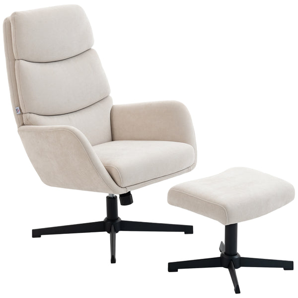 Polstersessel mit Fusshocker und hoher Rückenlehne für Wohnzimmer beige