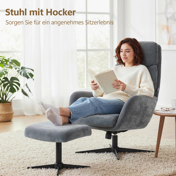 Polstersessel mit Fusshocker und hoher Rückenlehne für Wohnzimmer grau