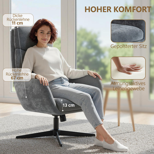 Polstersessel mit Fusshocker und hoher Rückenlehne für Wohnzimmer grau