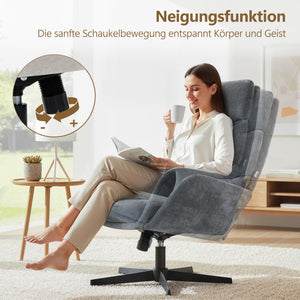 Polstersessel mit Fusshocker und hoher Rückenlehne für Wohnzimmer grau