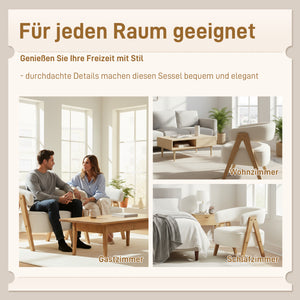 Polstersessel modern mit Armlehnen und Holzbeinen weiss