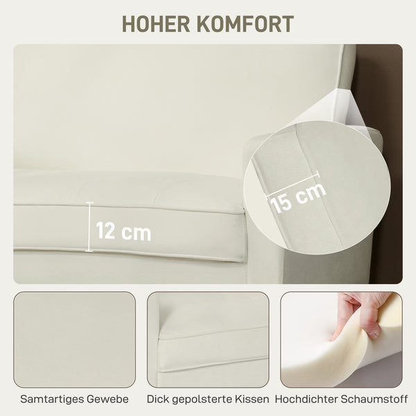 Polstersofa 2-Sitzer für Wohnzimmer und Schlafzimmer cremeweiss