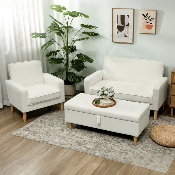 Polstersofa 2-Sitzer für Wohnzimmer und Schlafzimmer cremeweiss