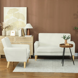 Polstersofa 2-Sitzer für Wohnzimmer und Schlafzimmer cremeweiss
