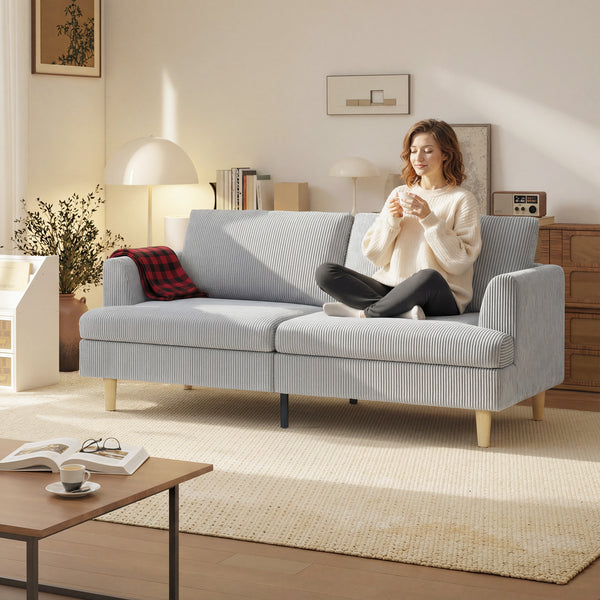 Polstersofa 3-Sitzer mit Armlehnen für Wohnzimmer Kordoptik hellgrau