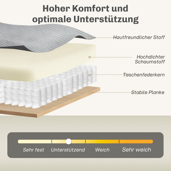 Polstersofa 3-Sitzer mit Armlehnen für Wohnzimmer Kordoptik hellgrau
