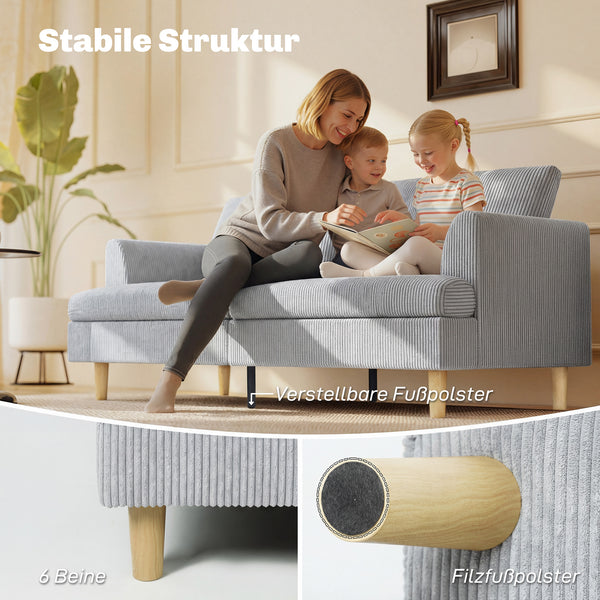 Polstersofa 3-Sitzer mit Armlehnen für Wohnzimmer Kordoptik hellgrau