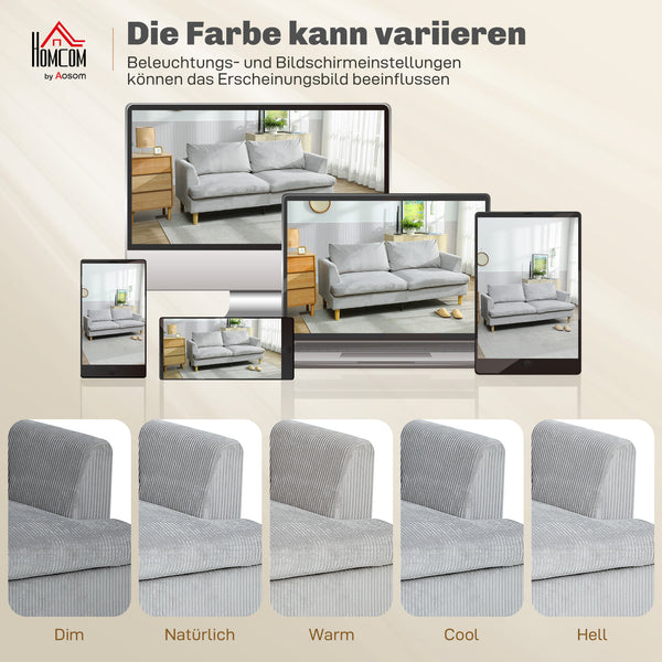 Polstersofa 3-Sitzer mit Armlehnen für Wohnzimmer Kordoptik hellgrau