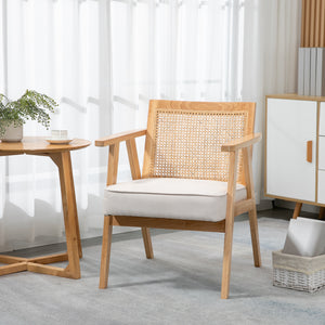 Polsterstuhl gepolstert mit Leinenoptik aus Holz cremeweiss
