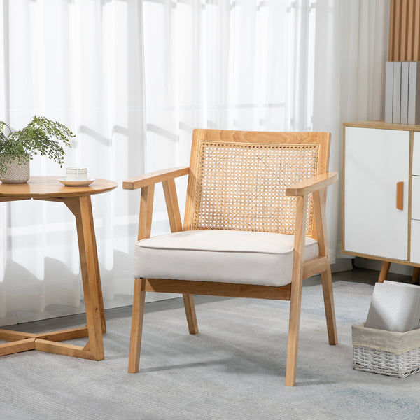 Polsterstuhl gepolstert mit Leinenoptik aus Holz cremeweiss
