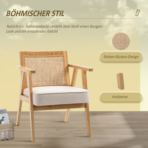 Polsterstuhl gepolstert mit Leinenoptik aus Holz cremeweiss