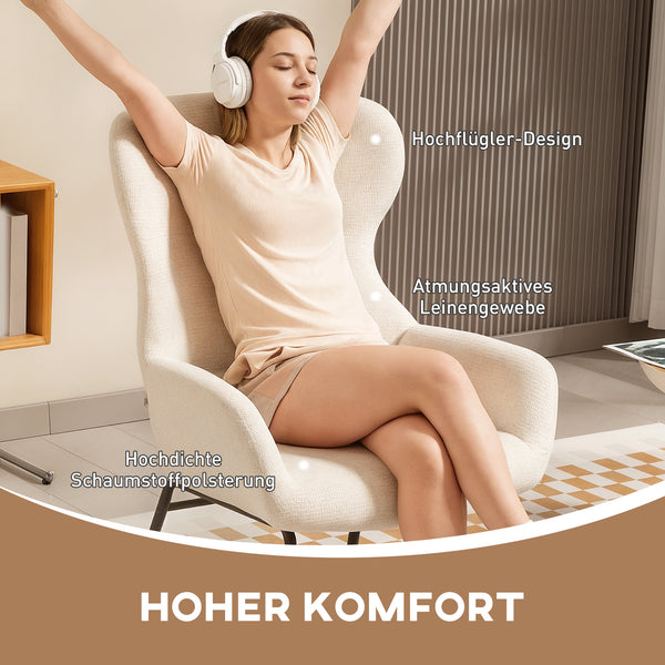 Polsterstuhl modern gepolstert mit hoher Rückenlehne cremeweiss