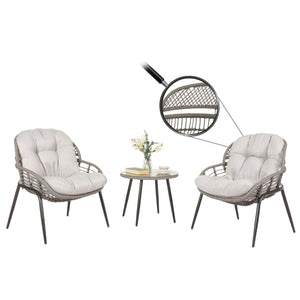 Poly-Rattan Garnitur Balkon-Set Sitzgruppe Beistelltisch grau Polster hellgrau