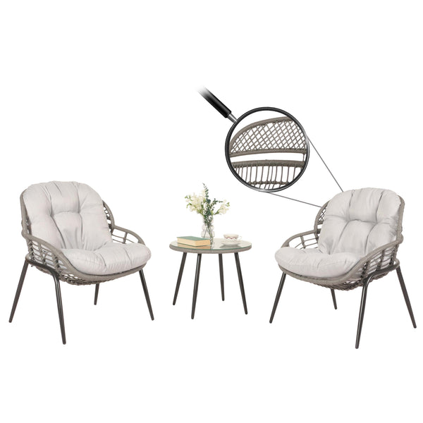 Poly-Rattan Garnitur Balkon-Set Sitzgruppe Beistelltisch grau Polster hellgrau