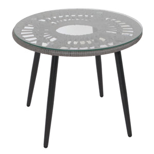 Poly-Rattan Garnitur Balkon-Set Sitzgruppe Beistelltisch grau Polster hellgrau