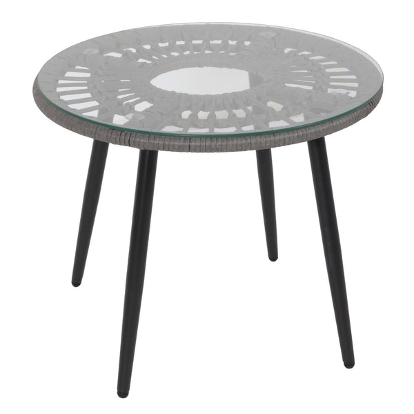 Poly-Rattan Garnitur Balkon-Set Sitzgruppe Beistelltisch grau Polster hellgrau