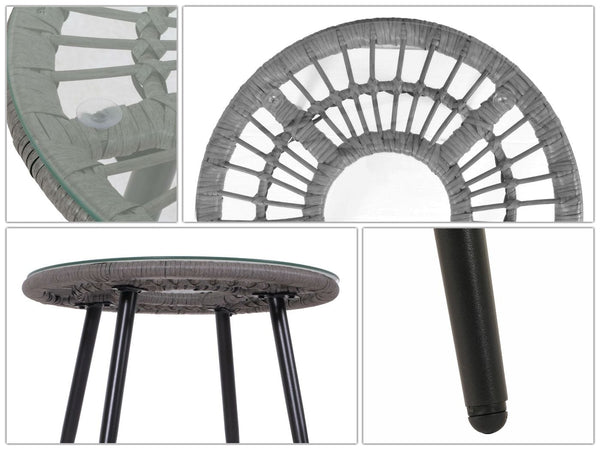 Poly-Rattan Garnitur Balkon-Set Sitzgruppe Beistelltisch grau Polster hellgrau