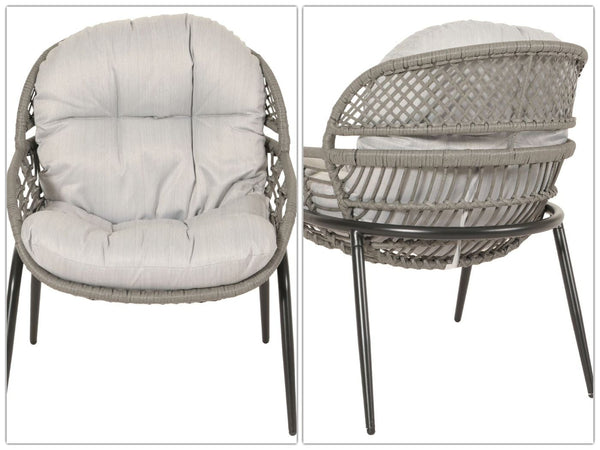 Poly-Rattan Garnitur Balkon-Set Sitzgruppe Beistelltisch grau Polster hellgrau
