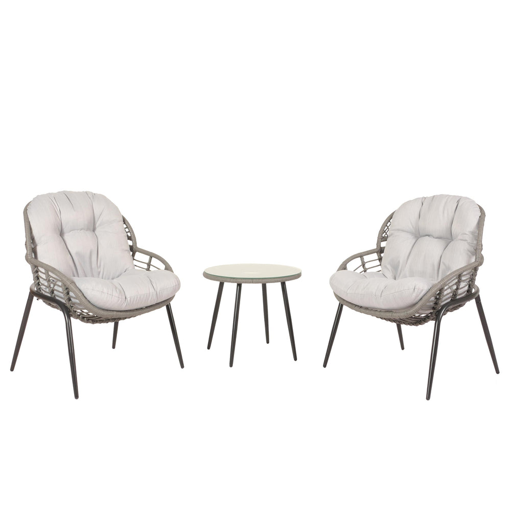 Poly-Rattan Garnitur Balkon-Set Sitzgruppe Beistelltisch grau Polster hellgrau