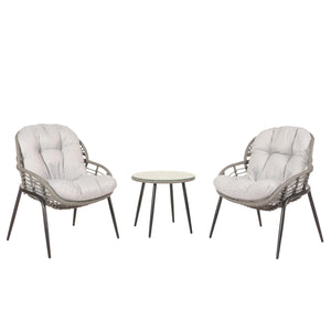 Poly-Rattan Garnitur Balkon-Set Sitzgruppe Beistelltisch grau Polster hellgrau