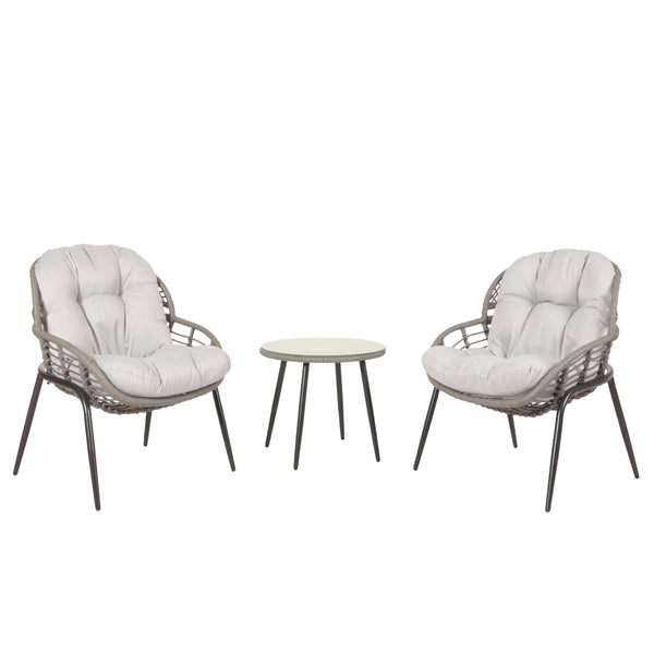 Poly-Rattan Garnitur Balkon-Set Sitzgruppe Beistelltisch grau Polster hellgrau