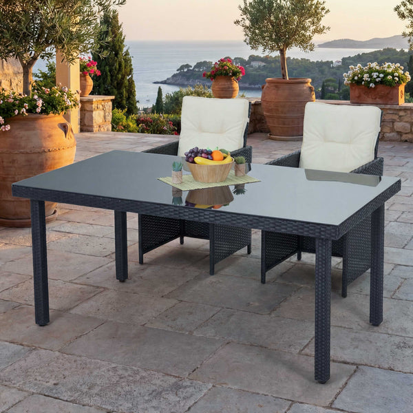Poly-Rattan Gartentisch mit Glasplatte 160x90x74cm anthrazit