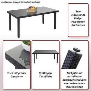 Poly-Rattan Gartentisch mit Glasplatte 160x90x74cm anthrazit