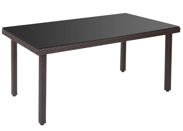 Poly-Rattan Gartentisch mit Glasplatte 160x90x74cm braun